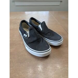 Vans Classic Slip On Black Canvas Skate Shoes Men 5.5 Women 7 skater grunge